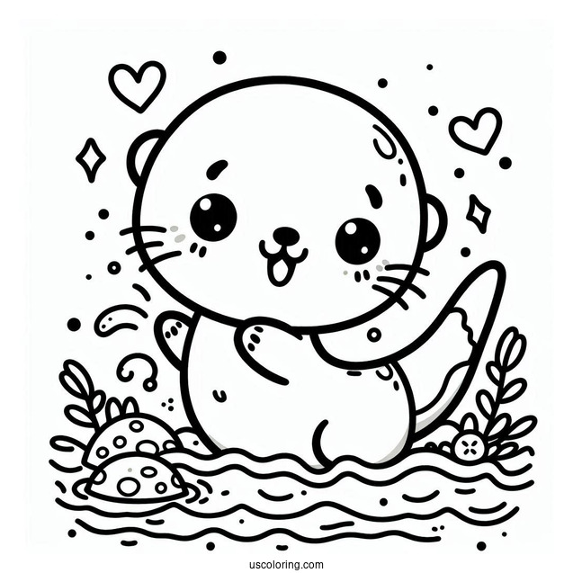 Easy Kawaii Otter Coloring Page For Kids