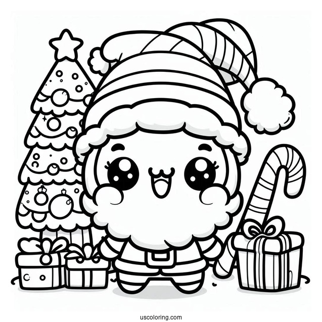 Kawaii Themed Santa Merry Christmas Coloring Picture