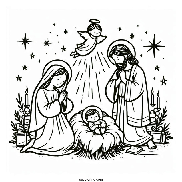 Birth Of Jesus Merry Christmas Coloring Page