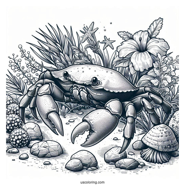 Realistic Christmas Island Red Crab Coloring Page Crawling Over Rocks