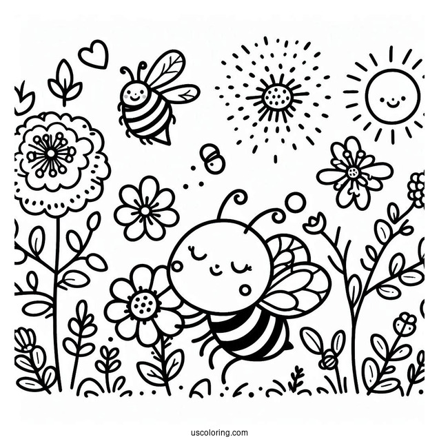 Happy Spring Coloring Page Bee Coloring Page For Preschoolers