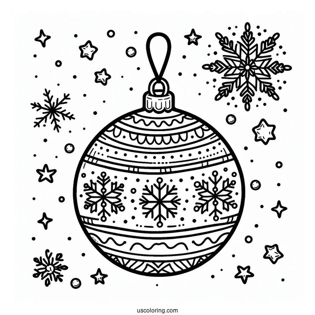 Cartoon Bauble With Snowflakes Christmas Ornaments Coloring Page For Preschoolers