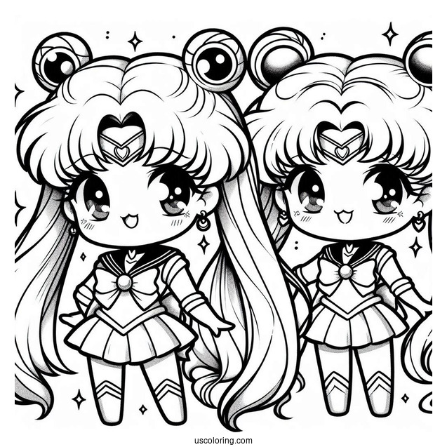 Cute Kawaii Tuxedo Mask And Sailor Moon Coloring Sheet
