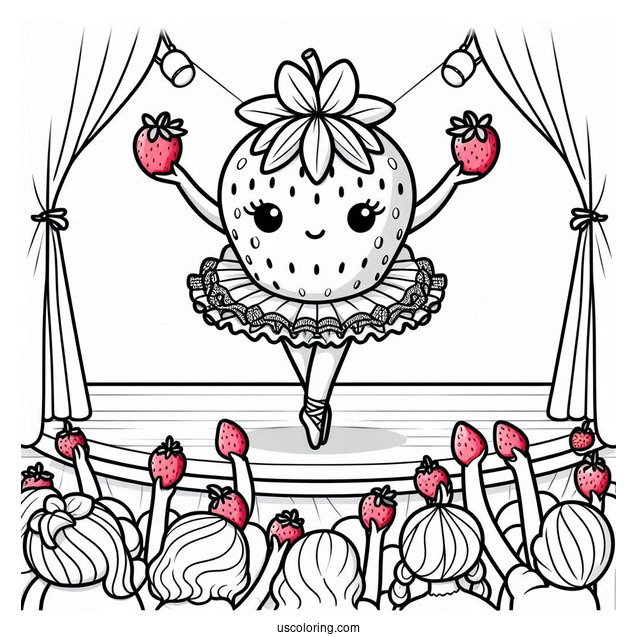 Strawberry Coloring Page Ballerina On Stage For Kids