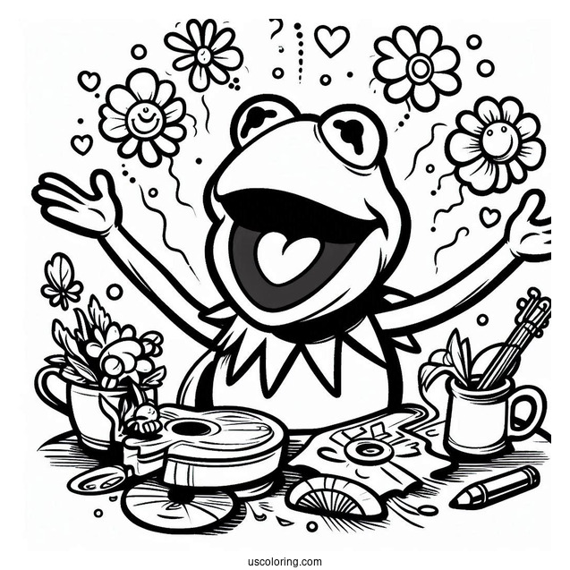 Muppets Coloring Page Of Happy Kermit The Frog For Kids