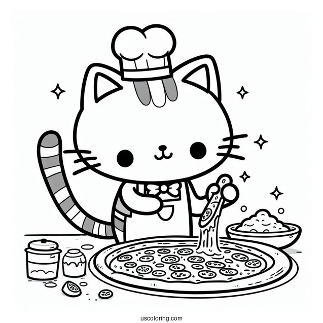 Coloring Page Of Pete The Cat Making Pizza
