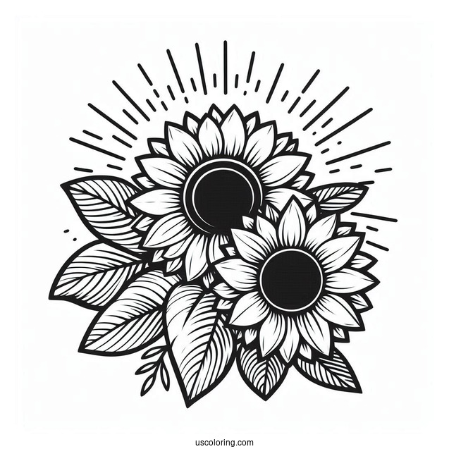 Flower Coloring Pages Of Cartoon Sunflowers In The Sun