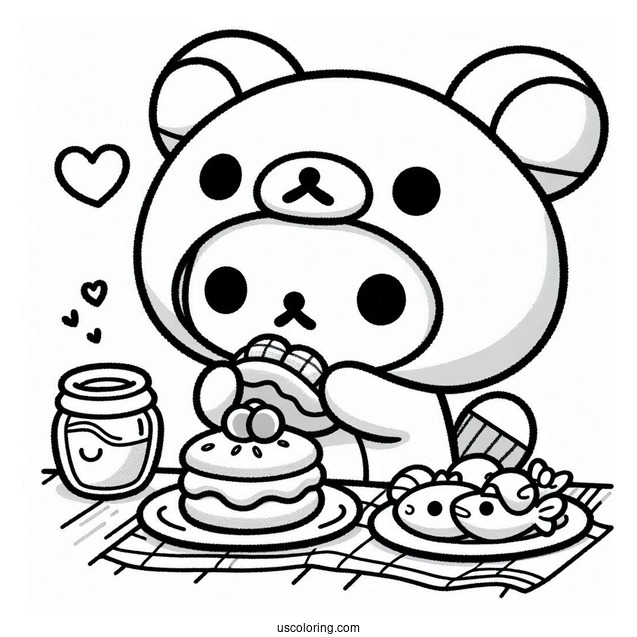 Rilakkuma Coloring Page Of Cat Costume Eating Fish Cakes For Kids