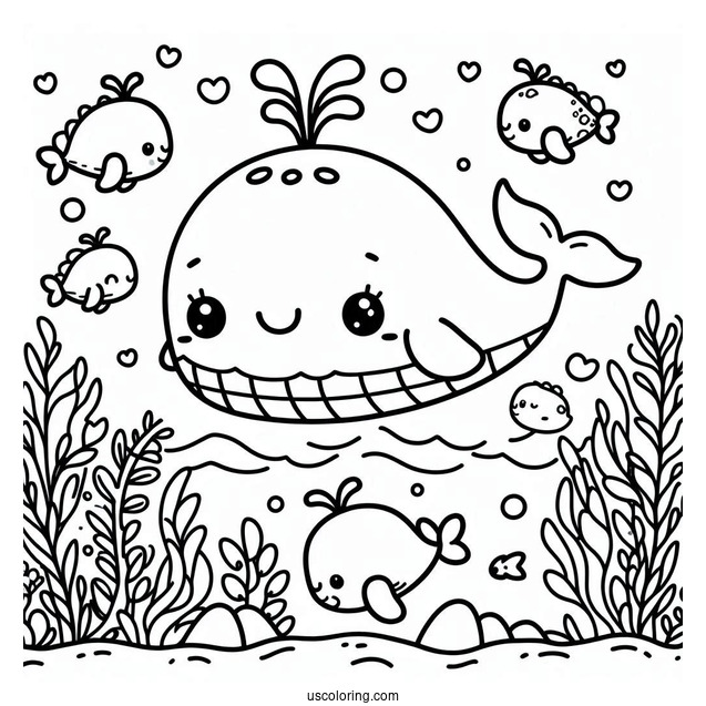 Cute Coloring Page Cartoon Whales Swimming In The Ocean
