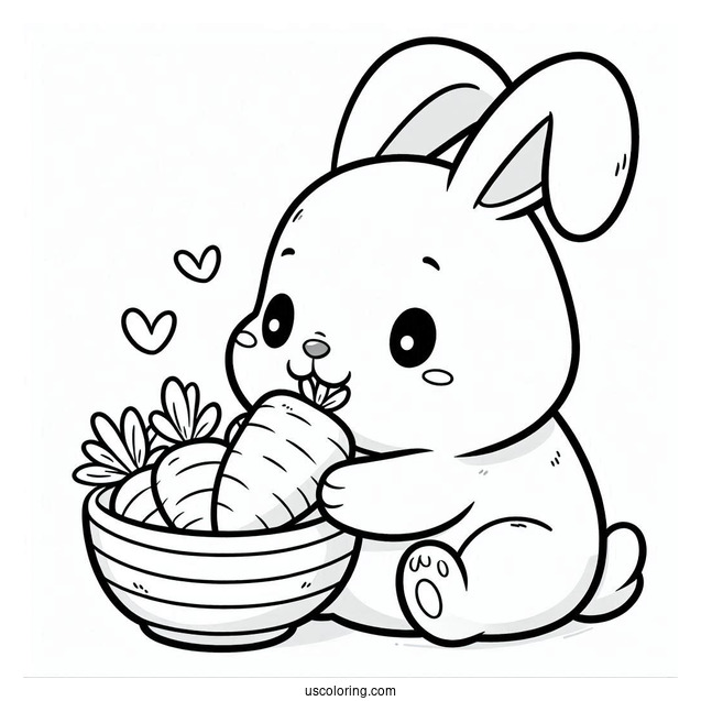 Cartoon Rabbit Eating A Bowl Of Carrots