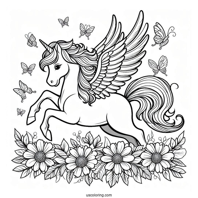 Elegant Pegasus Coloring Page With Flowers