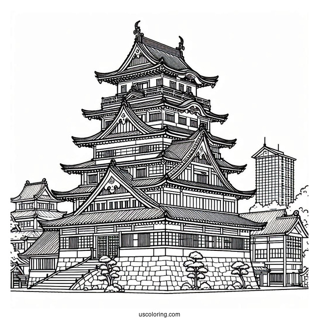 Japanese Castle Coloring Page