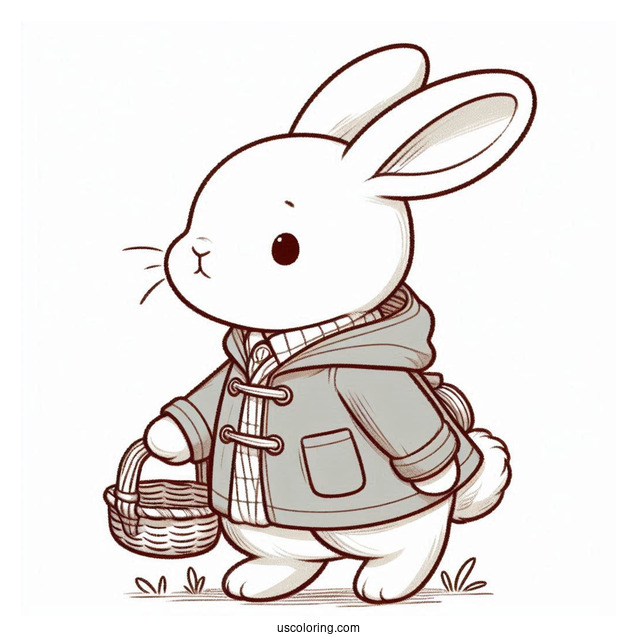 Cute Bunny Rabbit In A Jacket Carrying Basket Peter Rabbit Coloring Page For Preschoolers