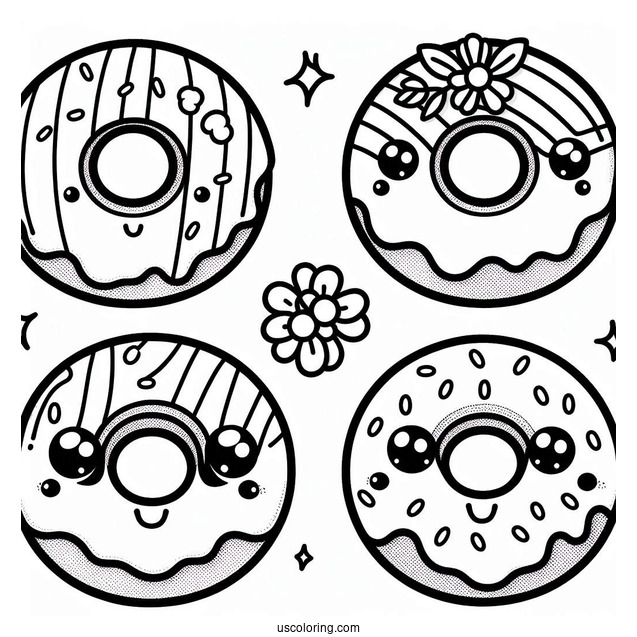 Donut Kawaii Art Coloring Page For Adults