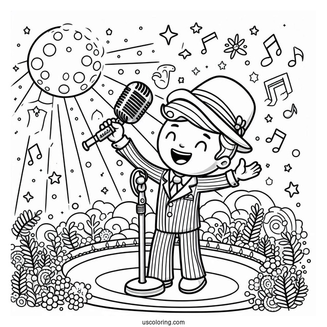 Sing Coloring Page Of Mike Holding Up Microphone On Stage