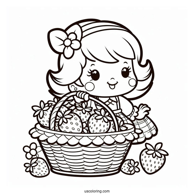 Strawberry Shortcake Coloring Page Carrying Basket Of Strawberries