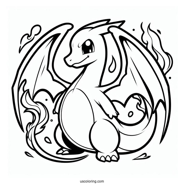 Easy Charizard Outline Coloring In For Kids(1)
