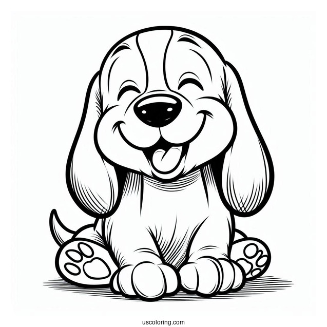 Easy Coloring Sheet Of Basset Smiling
