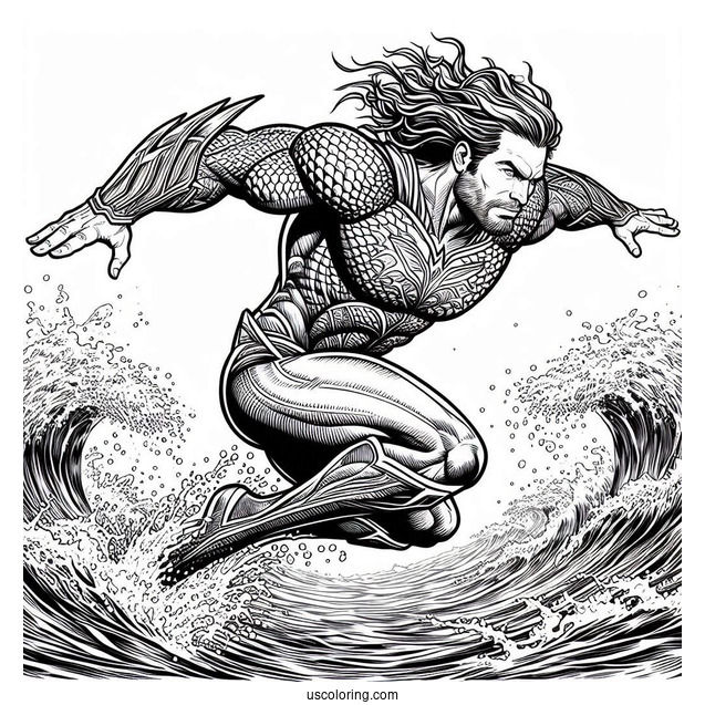 Aquaman Coloring Page Arthur Curry Leaping Out Of The Water