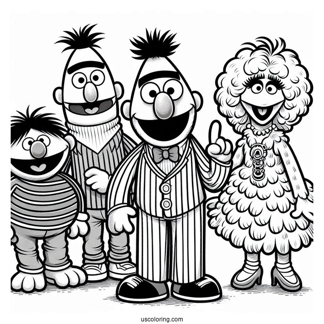 Bert, Elmo, Big Bird, Zoe, Ernie, And Count von Count