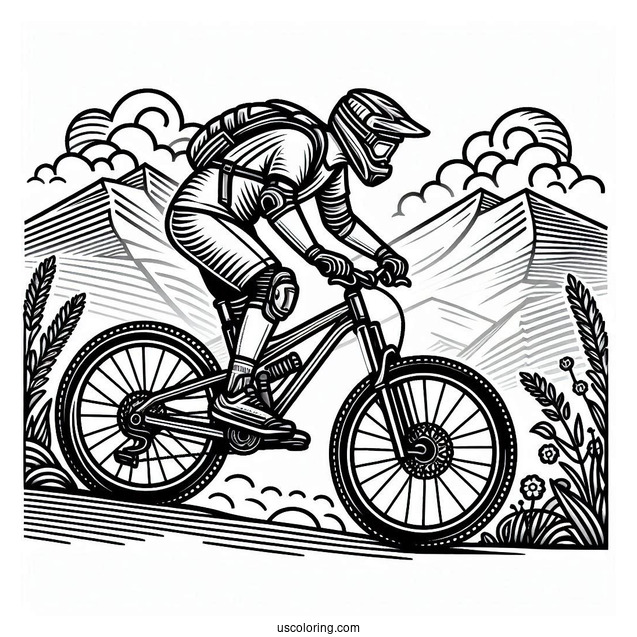 Young Talent Downhill Tues Mountain Bicycle Coloring Page