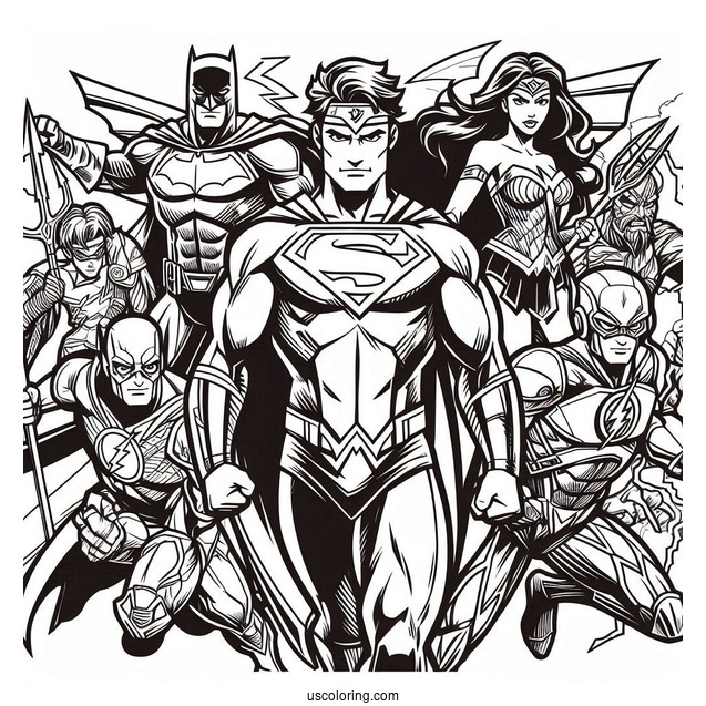 Justice League Coloring Page Of Cartoon Superheroes