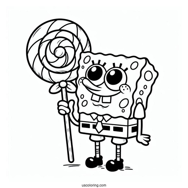 SpongeBob Holding Lollipop To Color