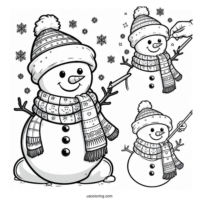Easy To Color Snowman Wearing a Scarf