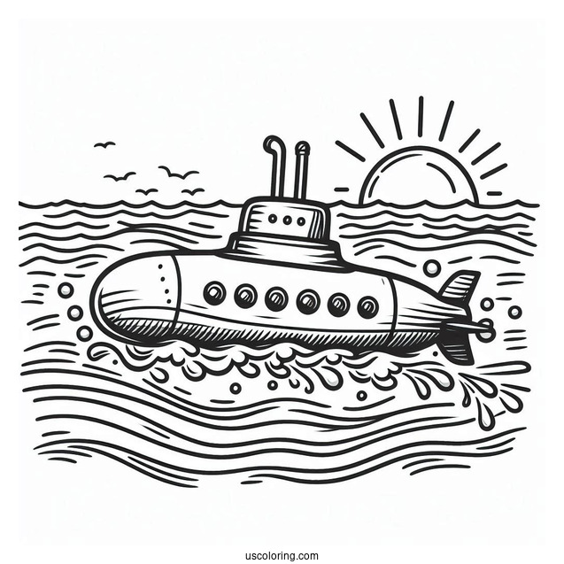 Easy Outline Of Submarine Coloring Page Surfacing From The Water