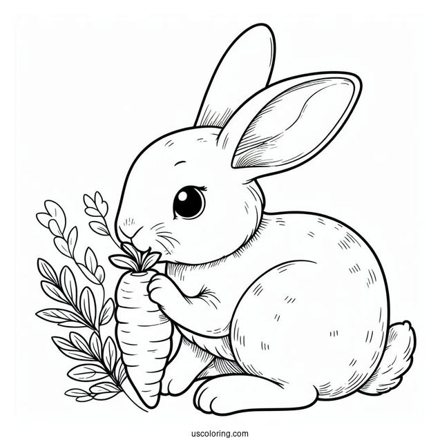 Rabbit Coloring Page Eating A Carrot