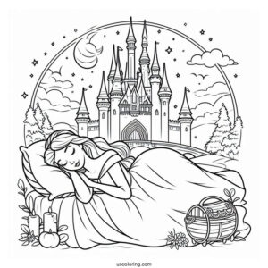 Coloring Page Of Sleeping Beauty With Castle In Background