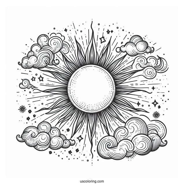 Detailed Sun In The Sky With Clouds