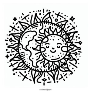 Earth And Sun In Space To Color