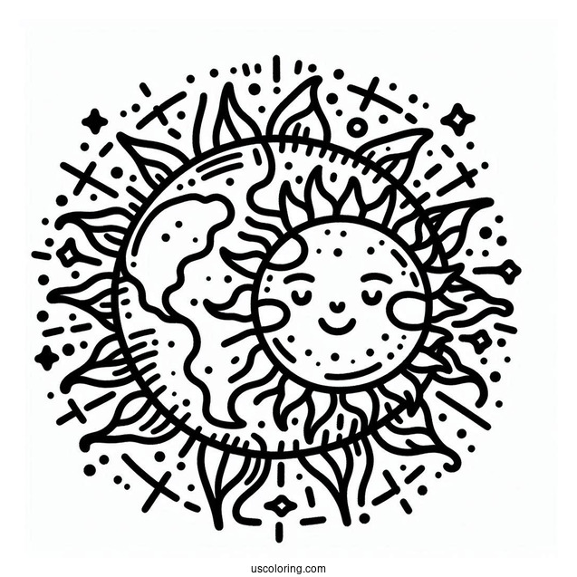 Earth And Sun In Space To Color