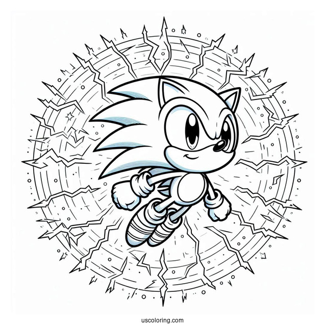 Super Sonic Coloring Page In Mid Air Surrounded By Electricity