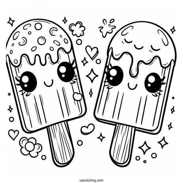 Two Popsicles Melting In The Summer Coloring Page For Kids