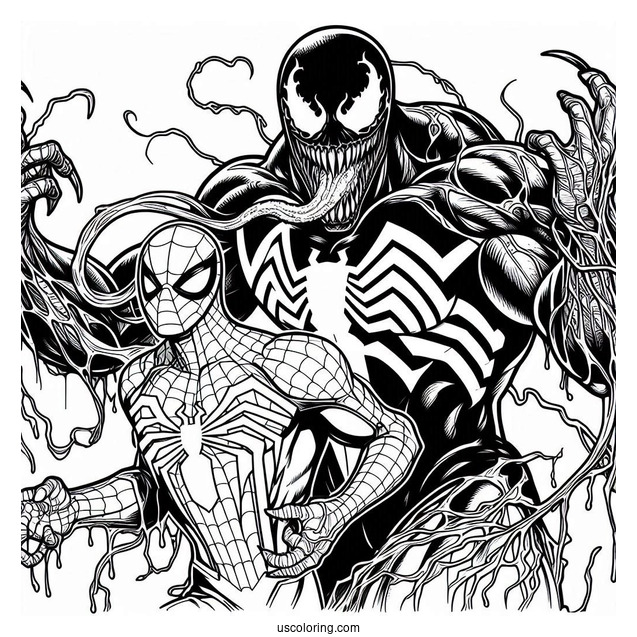 Venom And Spider-Man Detailed Coloring Page