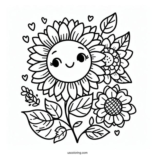Smiling Spring Coloring Page Sunflower For Preschoolers