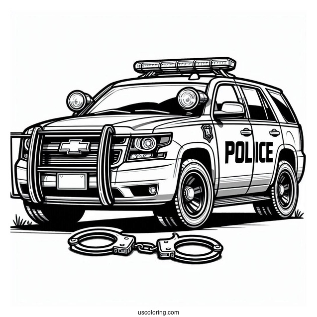 Police Car Coloring Page With Handcuffs