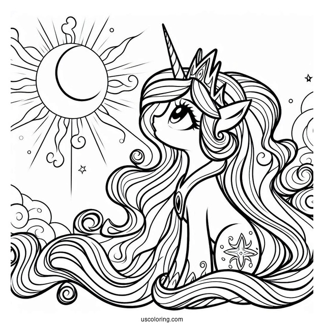 Princess Celestia Coloring Page Looking Up At The Sun