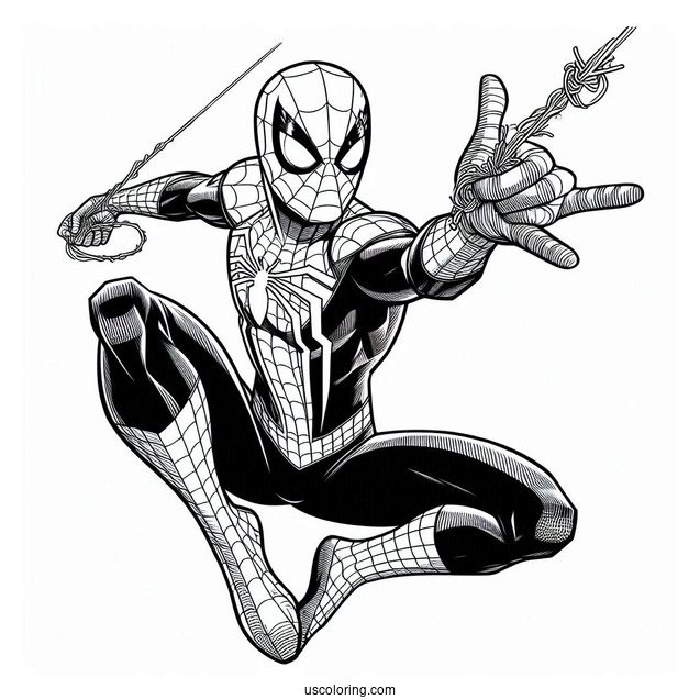 Spider-Man With Web Shooter Pose Coloring In