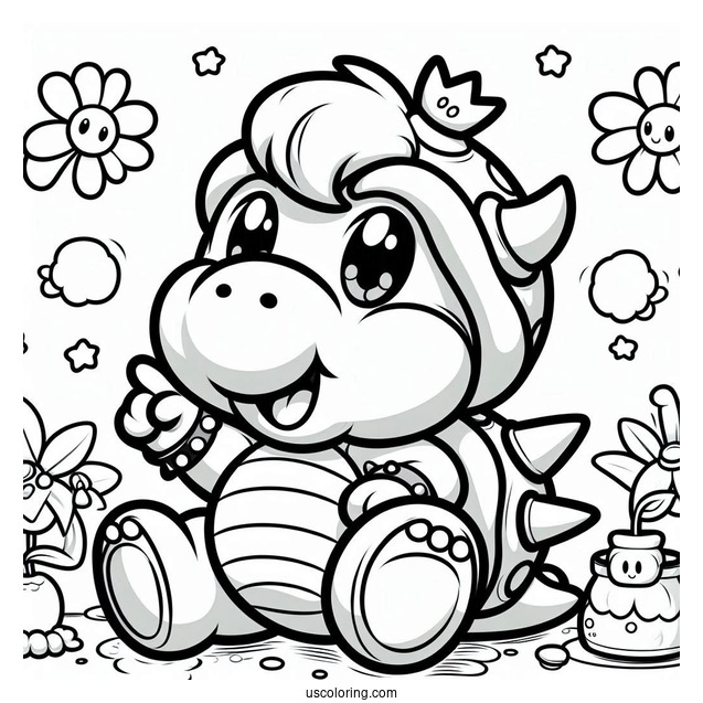 Playful Baby Bowser To Color