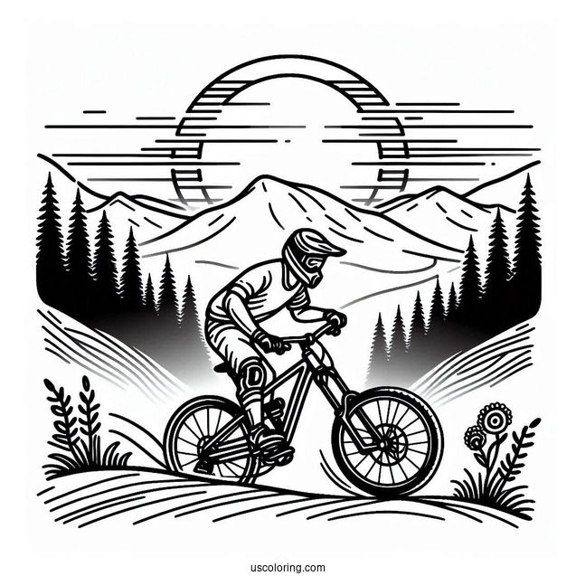 Young Talent Downhill Tues Mountain Bicycle Coloring Page