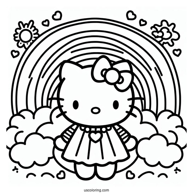 Hello Kitty With A Rainbow Coloring Page Background For Kids
