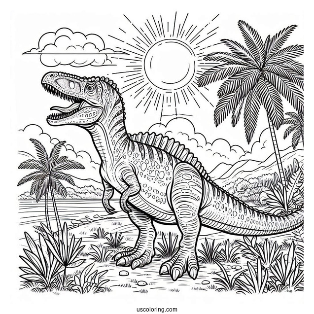 Detailed Spinosaurus Coloring Page Standing Under The Sun