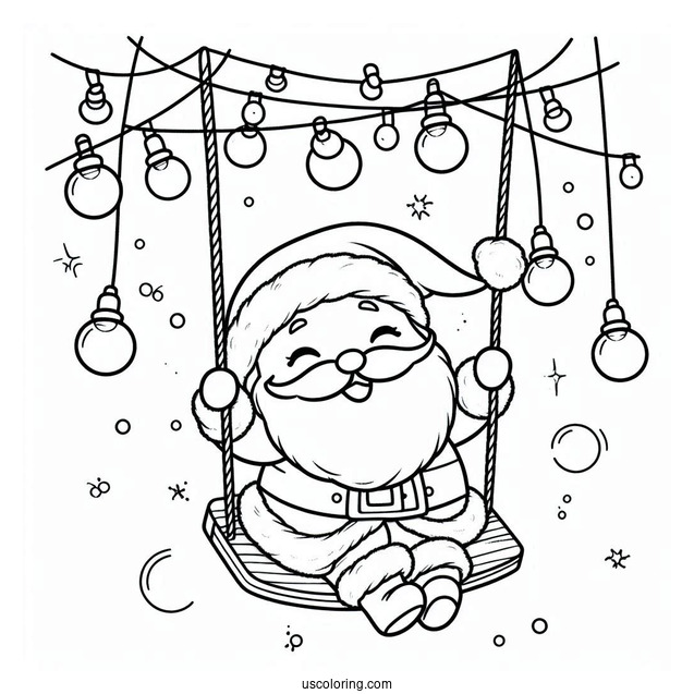 Cute Santa Swinging On Lights To Color