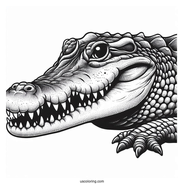 Detailed Saltwater Crocodile With Teeth Showing