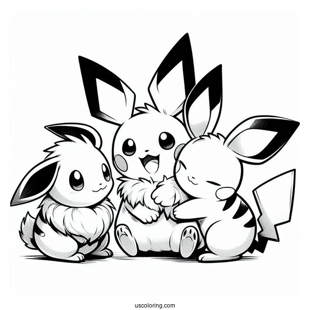Pichu, Eevee, And Pikachu Playing Together