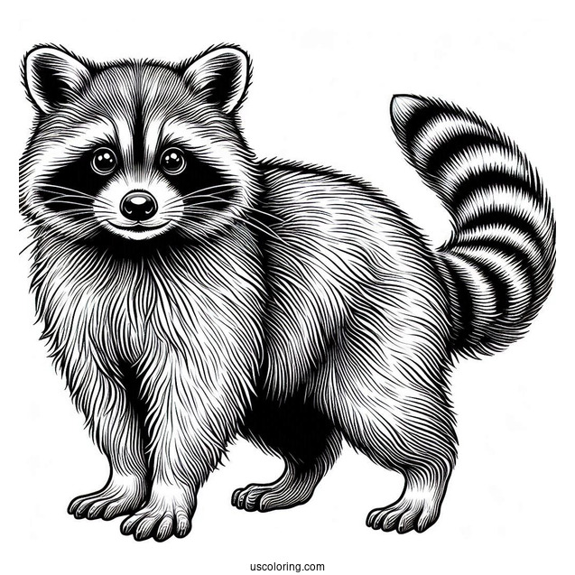 Realistic Raccoon Coloring Page Standing For Kids