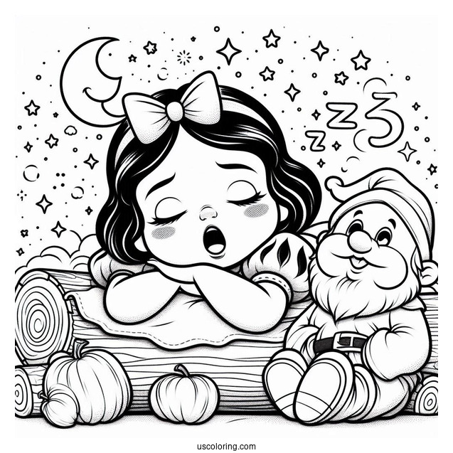 Snow White Coloring Pages Of Sleep Dwarf Yawning For Preschoolers